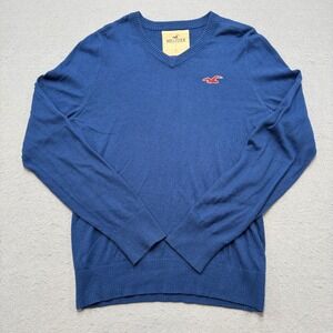 Hollister Sweater Men's Large Blue Ribbed Knit V-Neck Pullover Loungewear Comfy